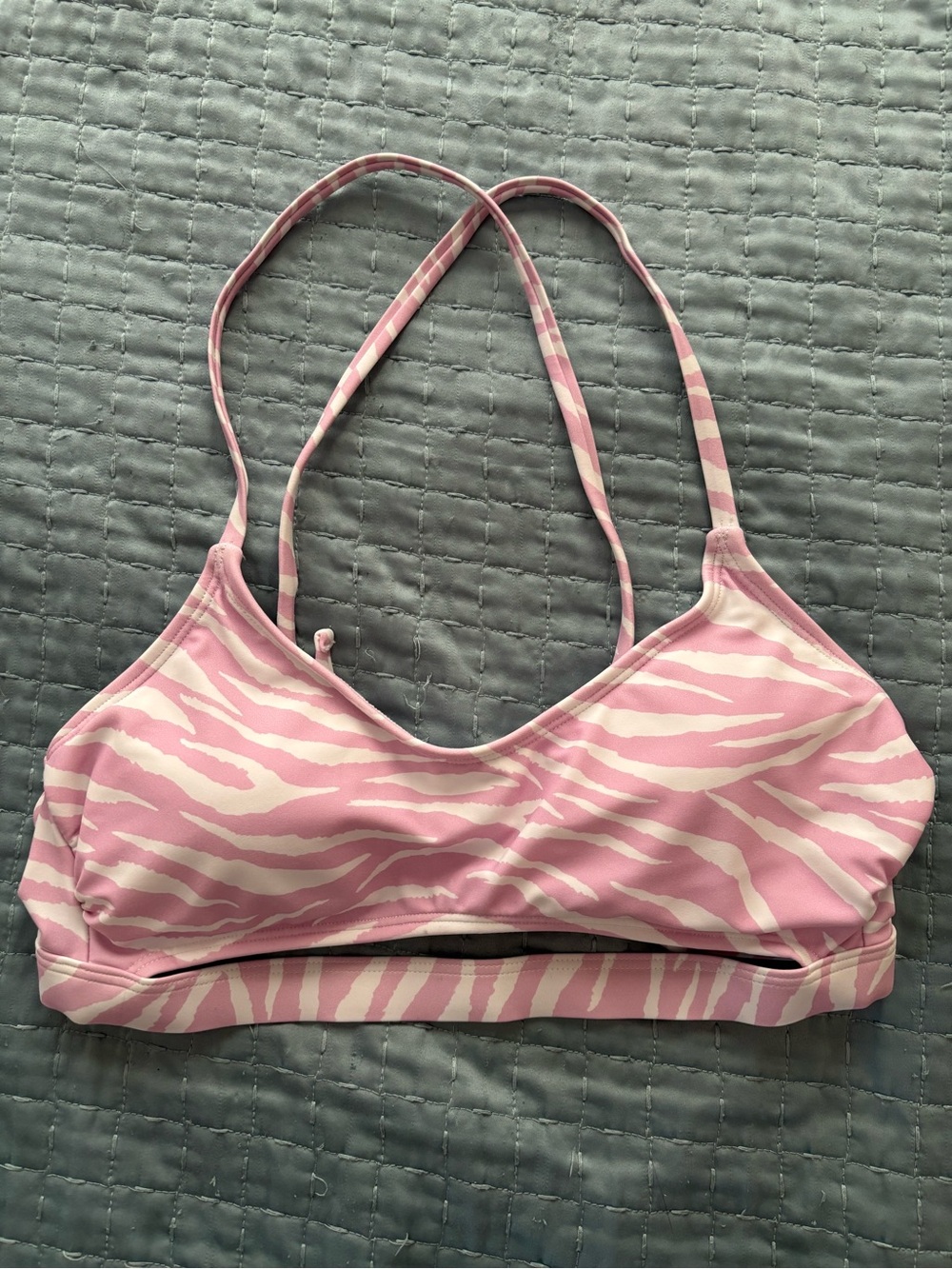 Women’s Pink and White Zebra-Print Swim Top